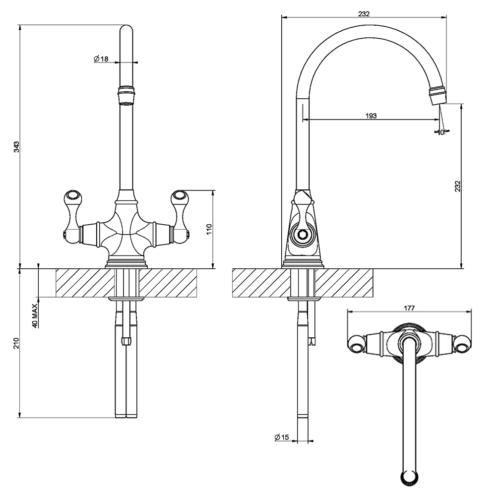 Clearwater Coriolis Traditional Twin Lever Mono Kitchen Mixer - Brushed Bronze 2 Clearwater Coriolis Traditional Twin Lever Mono Kitchen Mixer - Brushed Bronze - Image 2