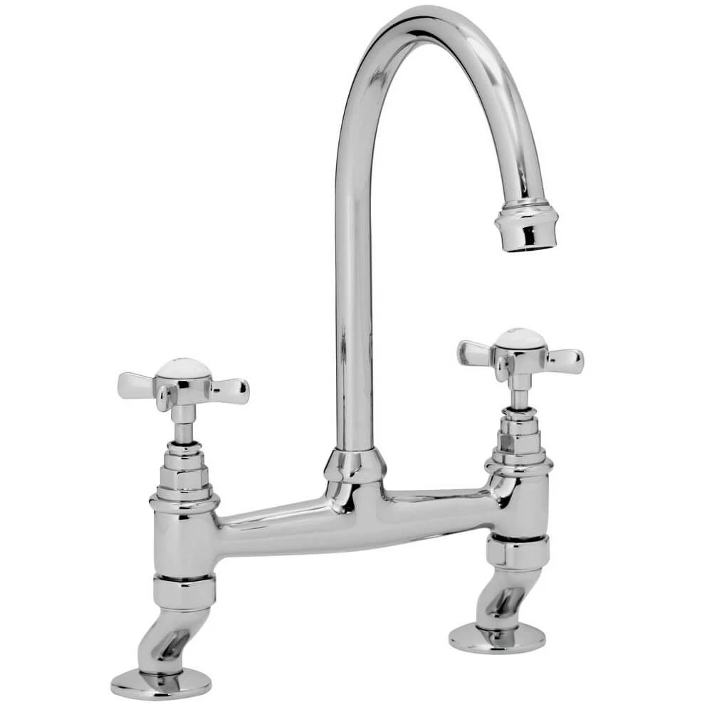Clearwater Cottage Twin Crosshead Bridge Sink Mixer With Swivel Spout - Chrome 1 Clearwater Cottage Twin Crosshead Bridge Sink Mixer With Swivel Spout - Chrome