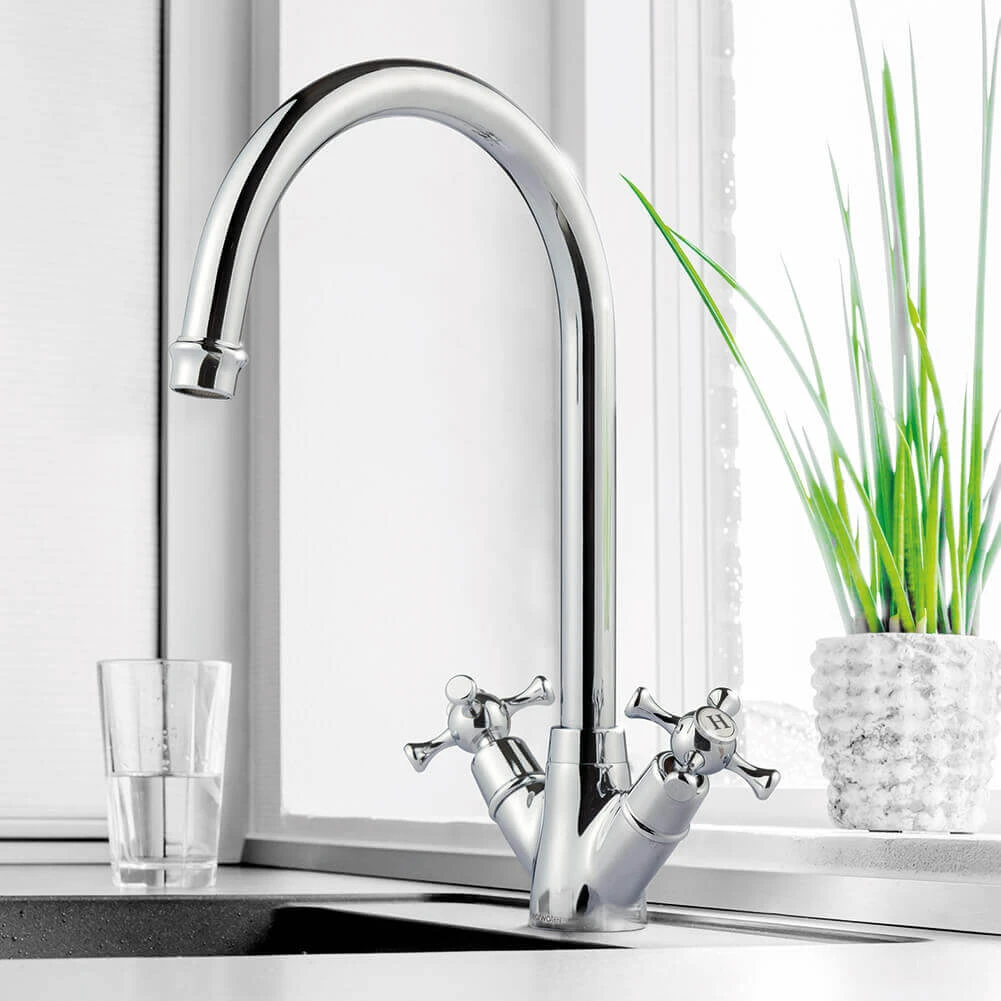 Clearwater Cottage Twin Crosshead Mono Sink Mixer With Swivel Spout - Chrome 2 Clearwater Cottage Twin Crosshead Mono Sink Mixer With Swivel Spout - Chrome - Image 2