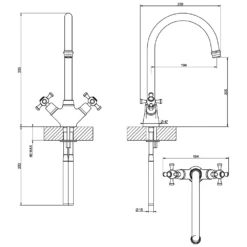 Clearwater Cottage Twin Crosshead Mono Sink Mixer With Swivel Spout - Chrome 11 Clearwater Cottage Twin Crosshead Mono Sink Mixer With Swivel Spout - Chrome -Vado Shop clearwater cottage mono mixer tech drawing