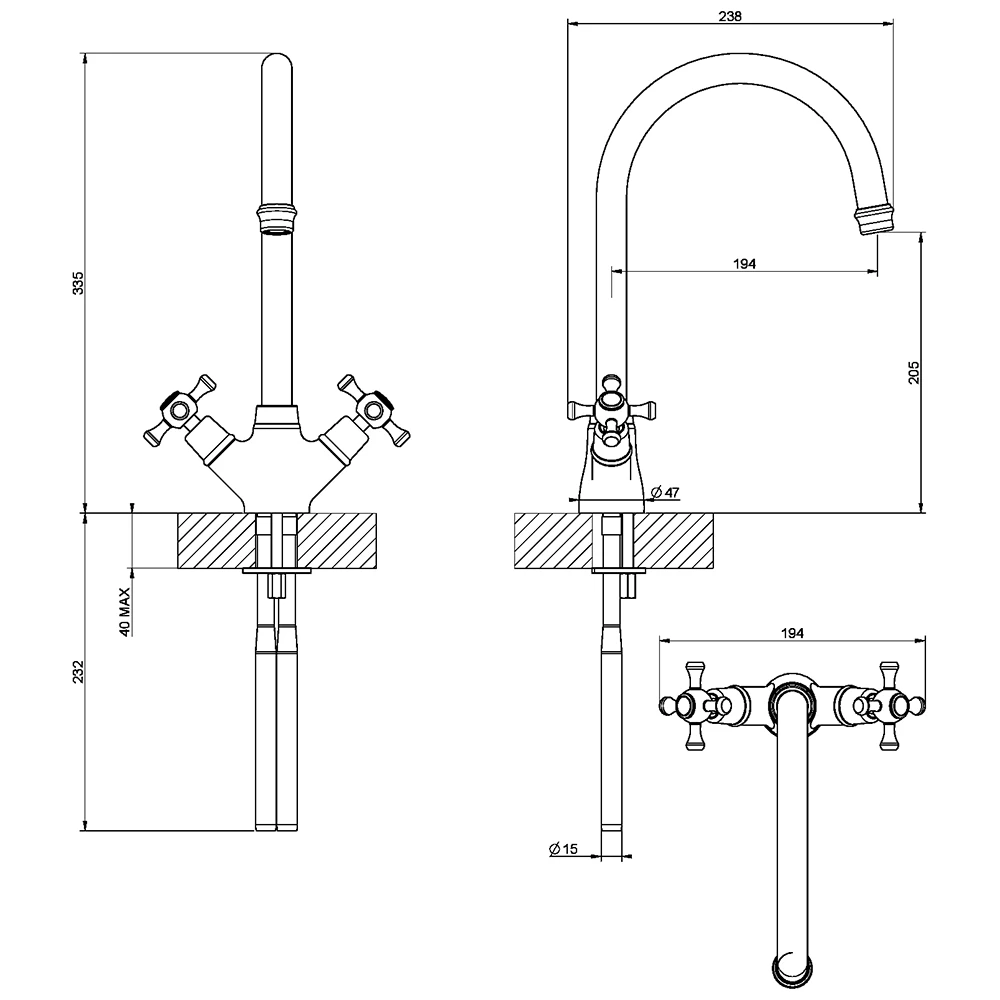 Clearwater Cottage Twin Crosshead Mono Sink Mixer With Swivel Spout - Chrome 6 Clearwater Cottage Twin Crosshead Mono Sink Mixer With Swivel Spout - Chrome - Image 6
