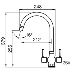 Clearwater Davenport Twin Lever Mono Sink Mixer With Swivel Spout -Vado Shop clearwater davenport mono kitchen tap technical drawing