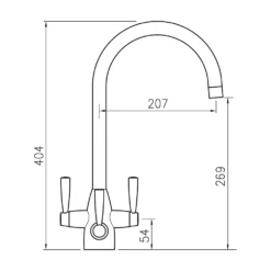 Clearwater Eclipse Triple Lever Mono Kitchen Mixer And Cold Filtered Water Tap - Polished Chrome -Vado Shop clearwater eclipse filtered water kitchen mixer technical drawing 1