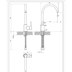Clearwater Elara WRAS Approved Single Lever Mono Kitchen Mixer Tap - Chrome And Nero 11 Clearwater Elara WRAS Approved Single Lever Mono Kitchen Mixer Tap - Chrome And Nero -Vado Shop clearwater elara kitchen tap tech drawing