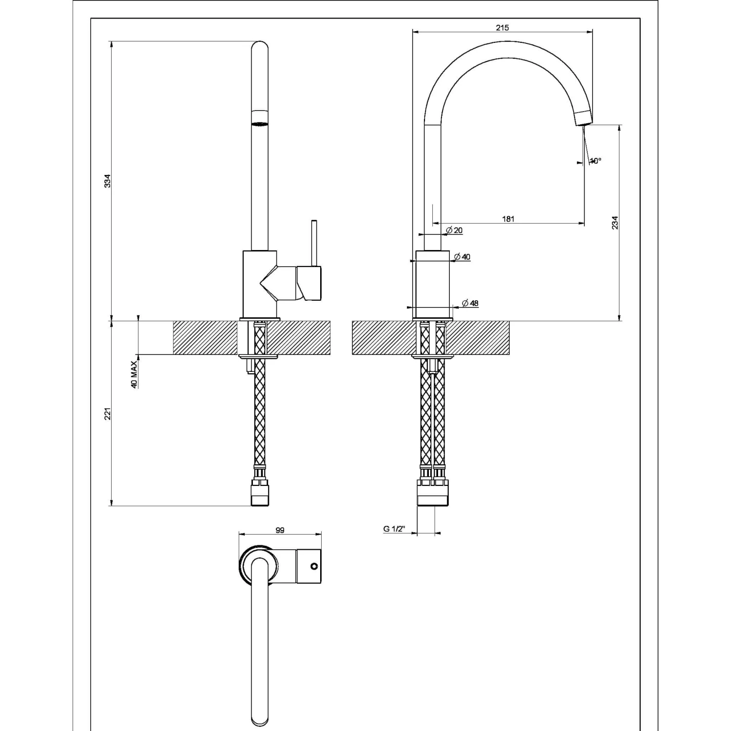 Clearwater Elara WRAS Approved Single Lever Mono Kitchen Mixer Tap - Chrome And Nero 6 Clearwater Elara WRAS Approved Single Lever Mono Kitchen Mixer Tap - Chrome And Nero - Image 6