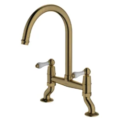 Clearwater Elegance Twin Lever Bridge Sink Mixer With Swivel Spout - Brushed Bronze