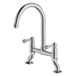 Clearwater Elegance Twin Lever Bridge Sink Mixer With Swivel Spout - Brushed Bronze -Vado Shop clearwater elegance bridge kitchen tap brushed nickel cutout