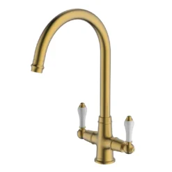 Clearwater Elegance Twin Lever Mono Sink Mixer With Swivel Spout - Brushed Bronze -Vado Shop clearwater elegance mono kitchen tap brushed brass cutout