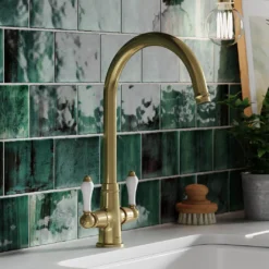 Clearwater Elegance Twin Lever Mono Sink Mixer With Swivel Spout - Brushed Bronze -Vado Shop clearwater elegance mono kitchen tap brushed bronze lifestyle