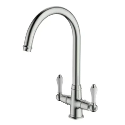 Clearwater Elegance Twin Lever Mono Sink Mixer With Swivel Spout - Brushed Bronze -Vado Shop clearwater elegance mono kitchen tap brushed nickel cutout