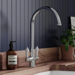 Clearwater Elegance Twin Lever Mono Sink Mixer With Swivel Spout - Brushed Bronze