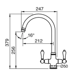 Clearwater Elegance Twin Lever Mono Sink Mixer With Swivel Spout - Brushed Bronze -Vado Shop clearwater elegance mono kitchen tap technical drawing