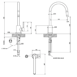 Clearwater Elmira Single Lever Mono Sink Mixer With Swivel Spout & Pull Out Aerator - Polished Chrome -Vado Shop clearwater elmira mono mixer tech drawing