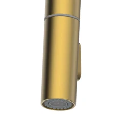 Clearwater Kira Twin Lever Mono Pull Out Kitchen Mixer - Brushed Brass -Vado Shop clearwater kira mono brushed brass pull out kitchen mixer closeup 1