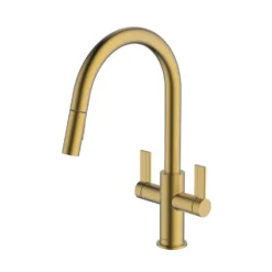 Clearwater Kira Twin Lever Mono Pull Out Kitchen Mixer - Brushed Brass -Vado Shop clearwater kira mono brushed brass pull out kitchen mixer cutout