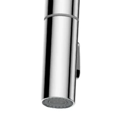 Clearwater Kira Twin Lever Mono Pull Out Kitchen Mixer - Brushed Brass -Vado Shop clearwater kira mono chrome pull out kitchen mixer closeup 1