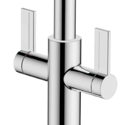 Clearwater Kira Twin Lever Mono Pull Out Kitchen Mixer - Brushed Brass -Vado Shop clearwater kira mono chrome pull out kitchen mixer closeup 2