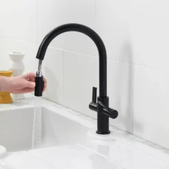 Clearwater Kira Twin Lever Mono Pull Out Kitchen Mixer - Brushed Brass