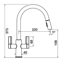 Clearwater Kira Twin Lever Mono Pull Out Kitchen Mixer - Brushed Brass -Vado Shop clearwater kira mono pull out kitchen mixer tech drawing