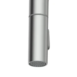 Clearwater Kira Twin Lever U Spout Mono Pull Out Kitchen Mixer - Brushed Nickel 11 Clearwater Kira Twin Lever U Spout Mono Pull Out Kitchen Mixer - Brushed Nickel -Vado Shop clearwater kira u mono brushed nickel pull out kitchen mixer closeup 1