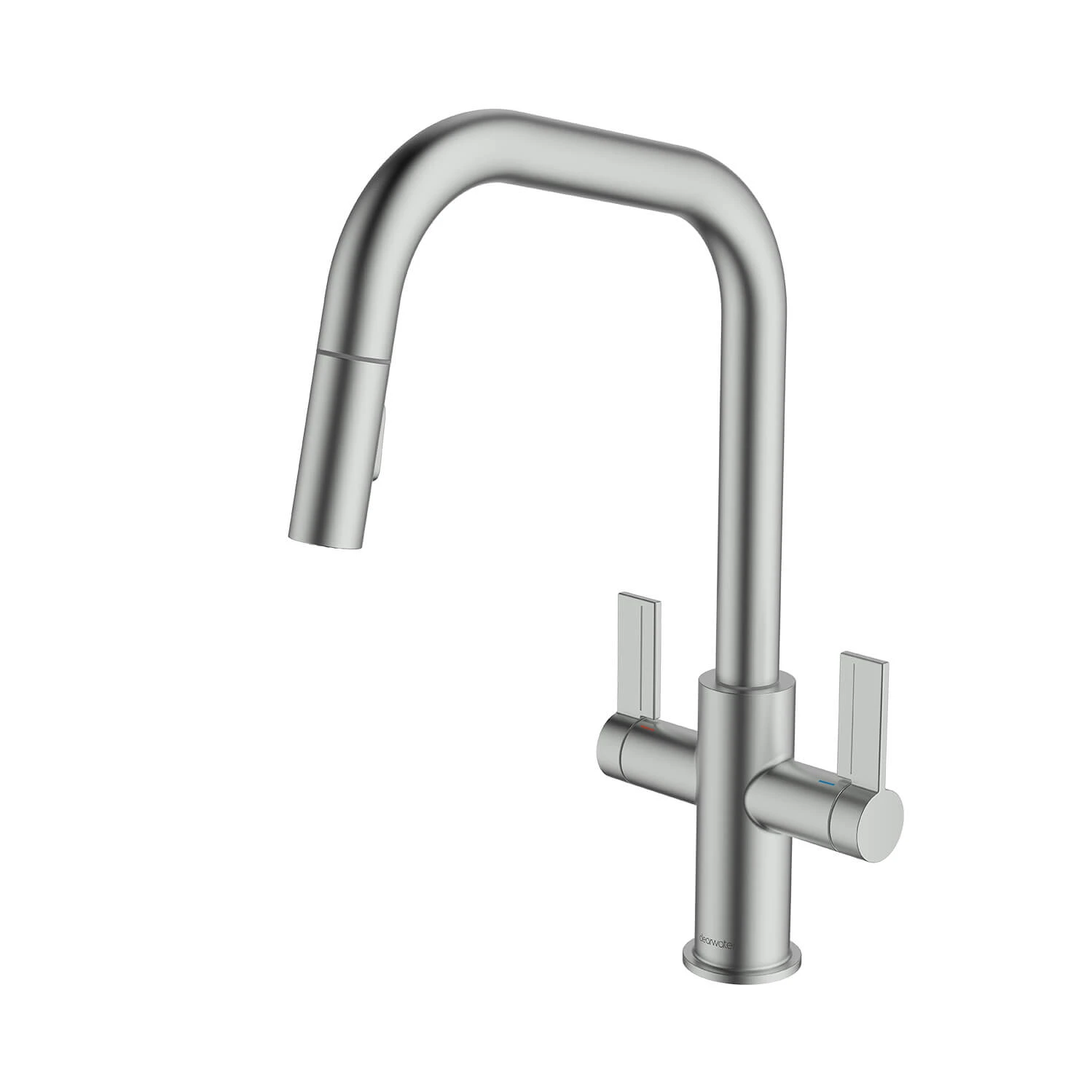 Clearwater Kira Twin Lever U Spout Mono Pull Out Kitchen Mixer - Brushed Nickel 1 Clearwater Kira Twin Lever U Spout Mono Pull Out Kitchen Mixer - Brushed Nickel