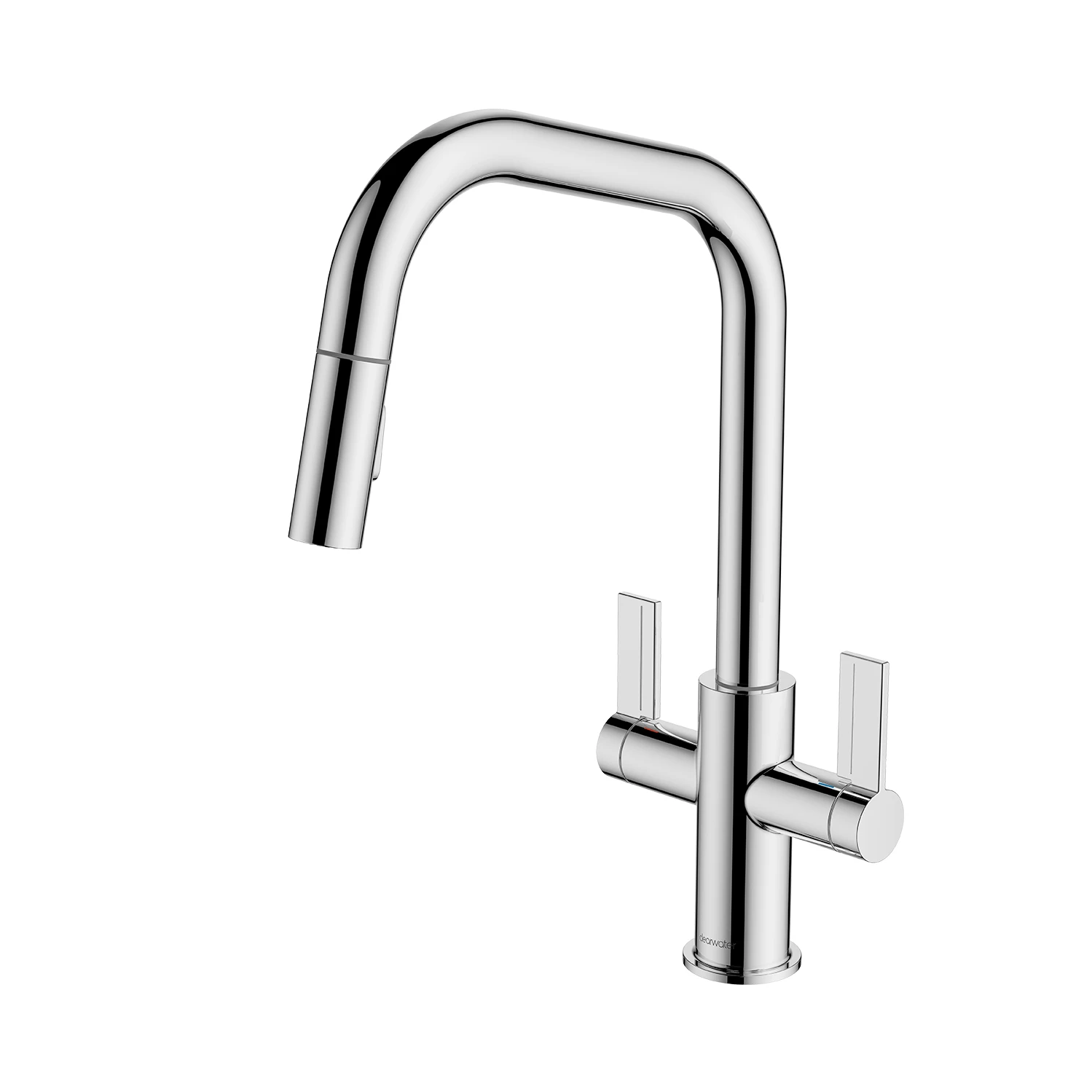 Clearwater Kira Twin Lever U Spout Mono Pull Out Kitchen Mixer - Brushed Nickel 2 Clearwater Kira Twin Lever U Spout Mono Pull Out Kitchen Mixer - Brushed Nickel - Image 2