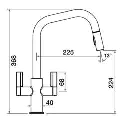 Clearwater Kira Twin Lever U Spout Mono Pull Out Kitchen Mixer - Brushed Nickel 13 Clearwater Kira Twin Lever U Spout Mono Pull Out Kitchen Mixer - Brushed Nickel -Vado Shop clearwater kira u mono pull out kitchen mixer tech drawing