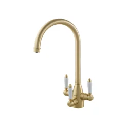 Clearwater Krypton Triple Lever Mono Kitchen Mixer And Cold Filtered Water Tap - Brushed Brass -Vado Shop clearwater krypton triple lever mono kitchen tap cutout brushed brass