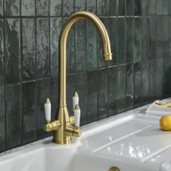 Clearwater Krypton Triple Lever Mono Kitchen Mixer And Cold Filtered Water Tap - Brushed Brass