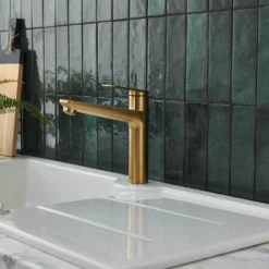 Clearwater Levant Single Lever Mono Pull Out Kitchen Mixer Tap - Brushed Brass -Vado Shop clearwater levant brushed brass mono pull out kitchen mixer lifestyle 3