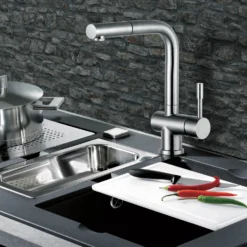 Clearwater Mercury Pull Out Single Lever Monobloc Kitchen Mixer - Stainless Steel -Vado Shop clearwater mercury stainless steel tap lifestyle 1