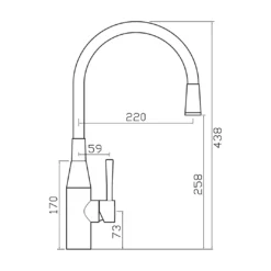 Clearwater Morpho Mono Kitchen Mixer With 'Flex & Stay' Spout - Polished Chrome & White Hose 11 Clearwater Morpho Mono Kitchen Mixer With 'Flex & Stay' Spout - Polished Chrome & White Hose -Vado Shop clearwater morpho flexi spout kitchen mixer tap technical drawing