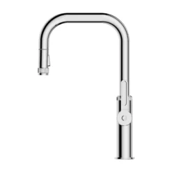 Clearwater Pioneer WRAS Approved Single Lever Industrial-Style Mono Pull Out Kitchen Mixer Tap - Brushed Nickel -Vado Shop clearwater pioneer pull out kitchen tap chrome side view