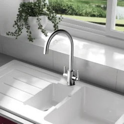 Clearwater Rococo WRAS Approved Twin Lever Mono Kitchen Mixer - Matt Black -Vado Shop clearwater rococo twin lever mono kitchen tap polished chrome