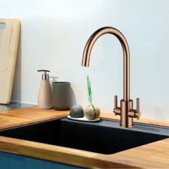 Clearwater Rococo WRAS Approved Twin Lever Mono Kitchen Mixer - Matt Black -Vado Shop clearwater rococo twin lever mono kitchen tap regency copper lifestyle
