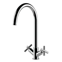 Clearwater Rossi Twin Cross Handle Mono Sink Mixer With Swivel Spout - Brushed Nickel