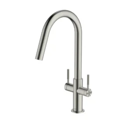 Clearwater Topaz Twin Lever Mono Kitchen Mixer With 'Twist & Spray' Spout And Knurled Handles - Brushed Brass -Vado Shop clearwater topaz brushed nickel mono kitchen mixer cutout