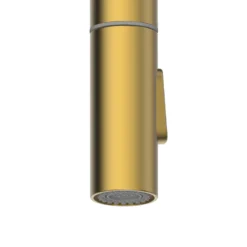 Clearwater Topaz Twin Lever Mono Pull Out Kitchen Mixer With Knurled Handles - Brushed Brass -Vado Shop clearwater topaz mono brushed brass pull out kitchen mixer closeup 1