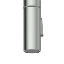 Clearwater Topaz Twin Lever Mono Pull Out Kitchen Mixer With Knurled Handles - Brushed Brass -Vado Shop clearwater topaz mono brushed nickel pull out kitchen mixer closeup 1