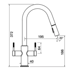 Clearwater Topaz Twin Lever Mono Pull Out Kitchen Mixer With Knurled Handles - Brushed Brass -Vado Shop clearwater topaz mono pull out kitchen mixer tech drawing