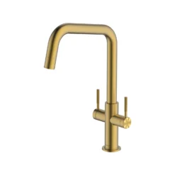 Clearwater Topaz Twin Lever Mono Kitchen Mixer With 'Twist & Spray' U Spout And Knurled Handles - Brushed Brass -Vado Shop clearwater topaz u brushed brass mono kitchen mixer cutout