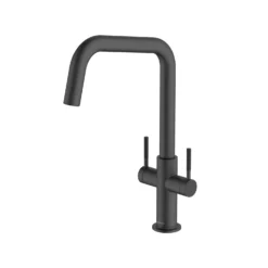 Clearwater Topaz Twin Lever Mono Kitchen Mixer With 'Twist & Spray' U Spout And Knurled Handles - Brushed Brass -Vado Shop clearwater topaz u matt black mono kitchen mixer cutout