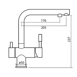 Clearwater Zuben Mono Kitchen Mixer With Swivel Spout And Filtered Cold Water - Stainless Steel -Vado Shop clearwater zuben stainless steel filtered water tap technical drawing