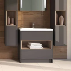 Hudson Reed Coast 800mm Floor Standing Vanity Unit And Basin - Grey Gloss -Vado Shop coast grey 800 floor hero