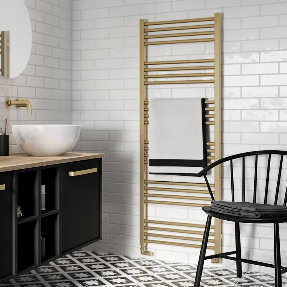 Crosswater MPRO Brushed Brass Heated Towel Rail - 1380 X 480mm 2 Crosswater MPRO Brushed Brass Heated Towel Rail - 1380 X 480mm - Image 2