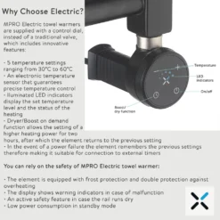 Crosswater MPRO Electric Matt Black Heated Towel Rail - 1380 X 480mm 14 Crosswater MPRO Electric Matt Black Heated Towel Rail - 1380 X 480mm -Vado Shop crosswater mpro electric control dial information 2