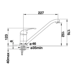 Blanco Daras Eco Flow 6L WRAS Approved Single Lever Chrome Mono Kitchen Mixer Tap 5 Blanco Daras Eco Flow 6L WRAS Approved Single Lever Chrome Mono Kitchen Mixer Tap -Vado Shop daras line drawing side view