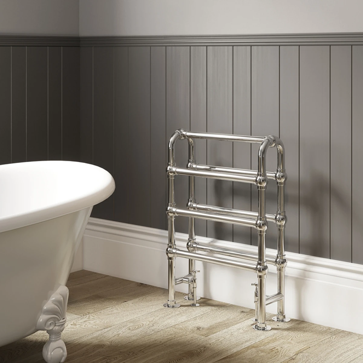 DQ Heating Hilborough Luxury Traditional Heated Towel Rail Radiator - Chrome - 1028 X 837mm 1 DQ Heating Hilborough Luxury Traditional Heated Towel Rail Radiator - Chrome - 1028 X 837mm