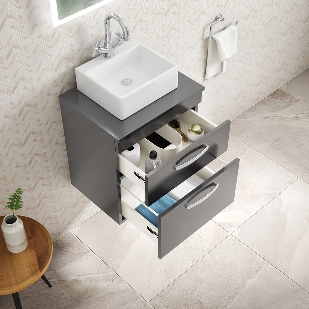 Emily 500mm Wall Mounted Natural Oak 2 Drawer Unit And Hudson Reed Round Countertop Basin 5 Emily 500mm Wall Mounted Natural Oak 2 Drawer Unit And Hudson Reed Round Countertop Basin - Image 5