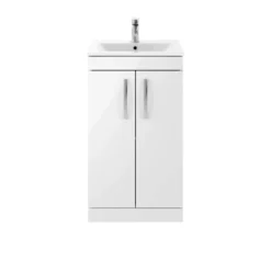 Emily 1000mm Combination Bathroom Toilet & Sink Unit With Minimalist Basin, Harbour Clarity 525mm Projection Toilet And Cistern - White Gloss -Vado Shop drench emily 500mm floor 2 door vanity unit gloss white cutout